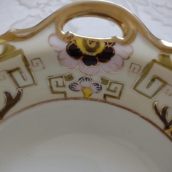 Vintage Nippon hand painted bowl unique Asian design gold yellow trinket - Picture 6 of 8